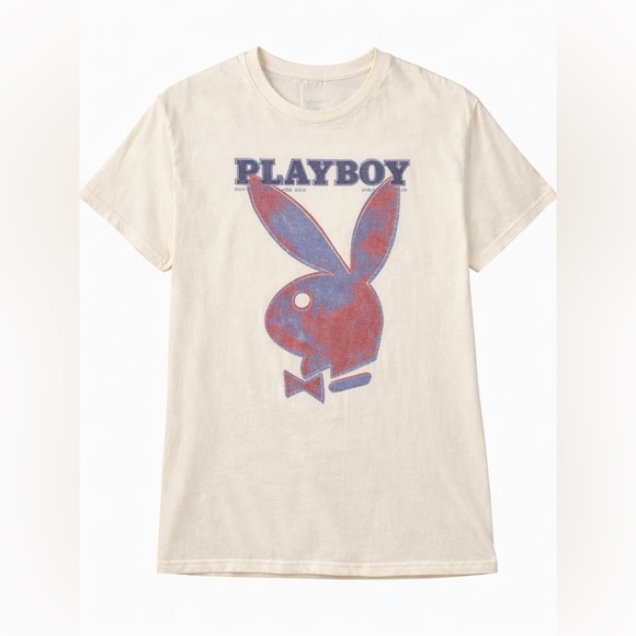 PLAYBOY Other - Playboy Graphic Tee XL Vintage Style Bunny Logo Cream Y2K Streetwear Shirt